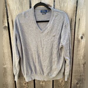 Men's Polo Ralph Lauren Sweatshirt Gray Pony XL V-Neck Cotton Preppy Dad Classic